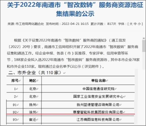 南通市“智改数转”服务商资格